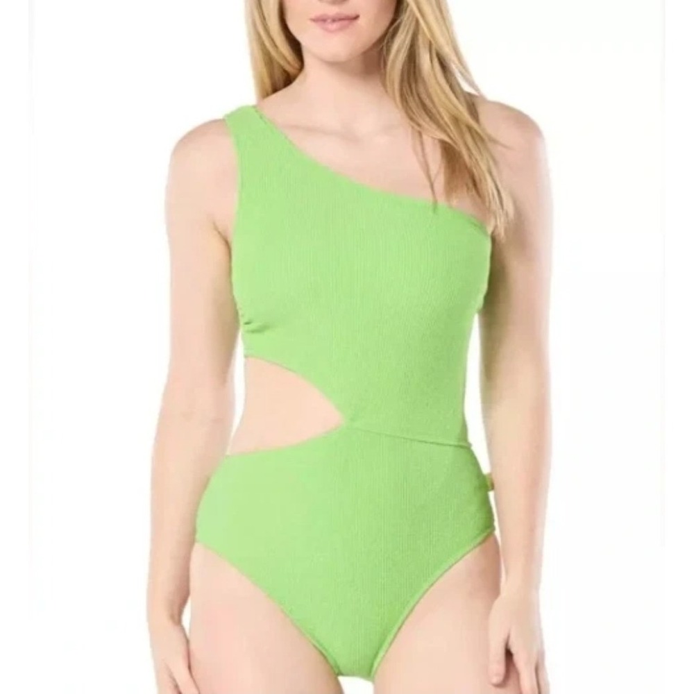Michael Kors Size 12 One-Shoulder‎ Side-Cutout Swimsuit Green One Piece New